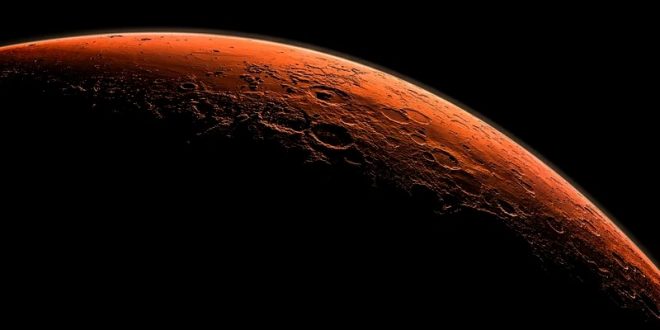This computer-generated view depicts part of Mars at the boundary between darkness and daylight. Original from NASA. Digitally enhanced by rawpixel.